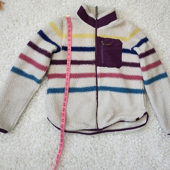 Colorful Striped Teddy Jacket Women’s Sz L Cozy Fall Spring Streetwear Outerwear - Picture 5 of 13
